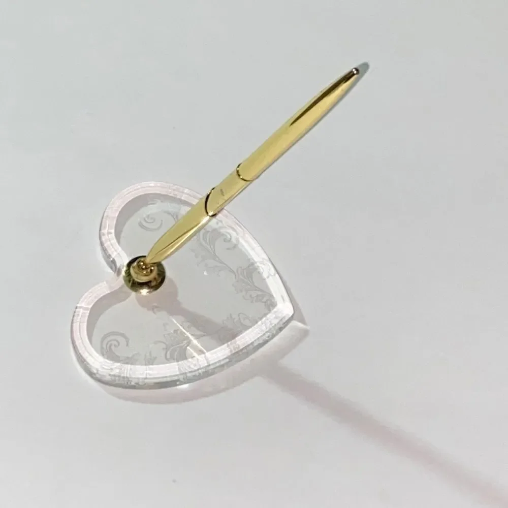 Heart-Shaped Clear and Gold Pen Holder